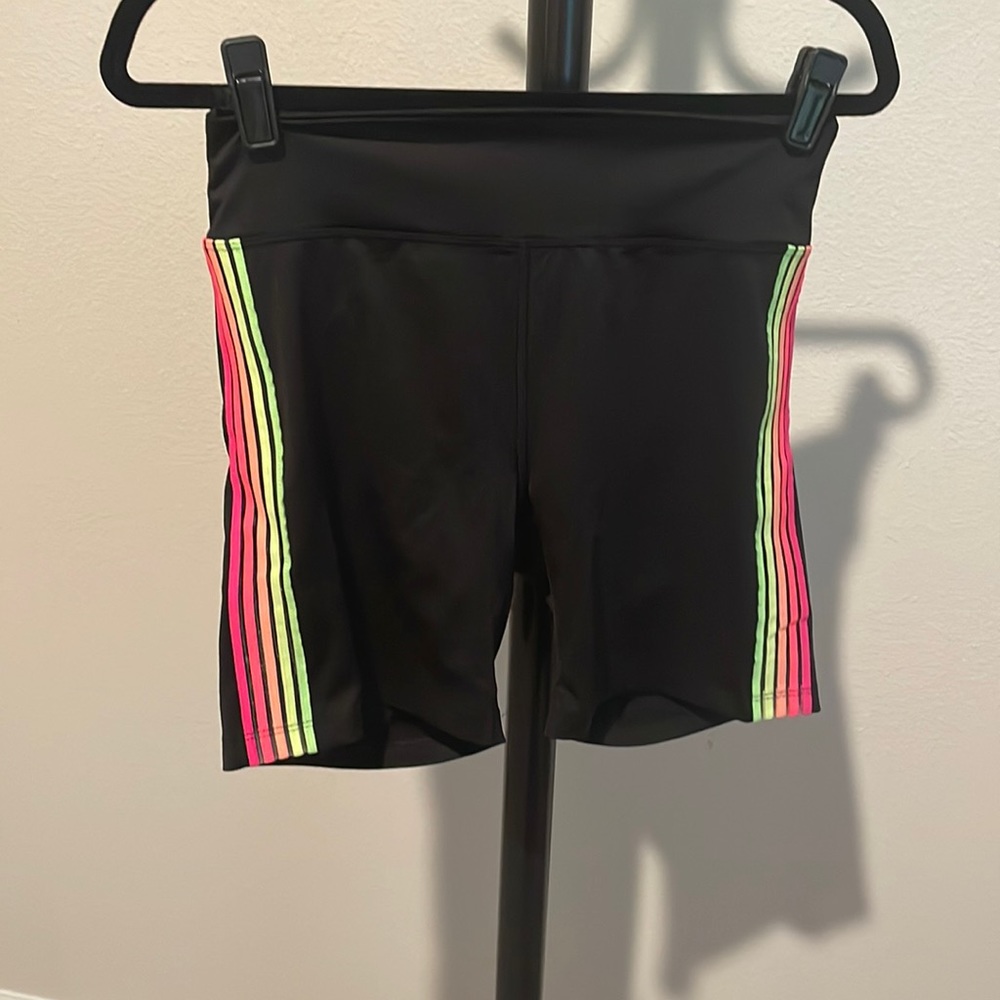 VS PINK Pure Black Neon Side Stripes High Waist Classic 6" Bike Shorts